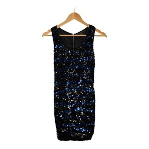 City‎ Studio Sequin Striped Mini Dress Bodycon Party Black Blue Size Small